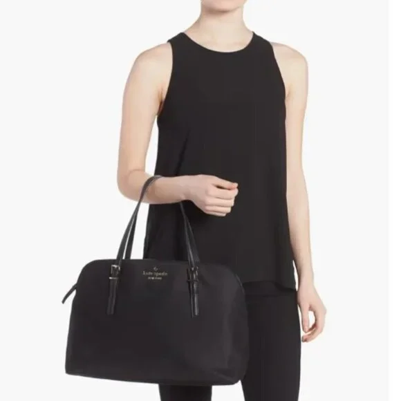 Kate Spade Large Laptop Tote Womens Black Nylon Leather Shoulder Bag Marybeth